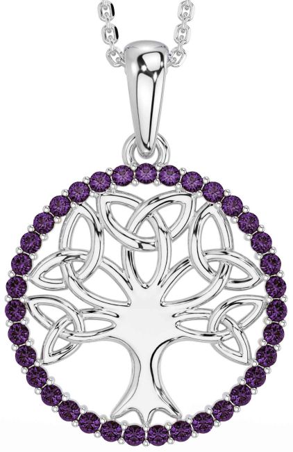 Alexandrite White Gold Celtic Tree of Life Trinity Knot Necklace