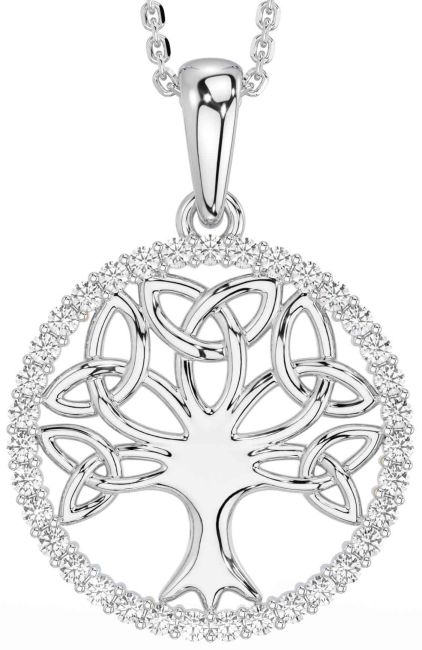Diamond White Gold Celtic Tree of Life Trinity Knot Necklace
