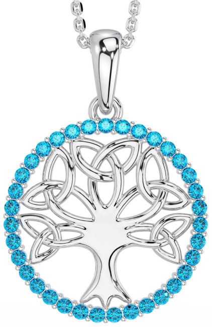 Topaz White Gold Celtic Tree of Life Trinity Knot Necklace