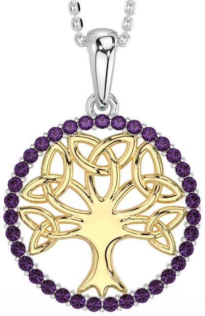 Alexandrite White Yellow Gold Celtic Tree of Life Trinity Knot Necklace