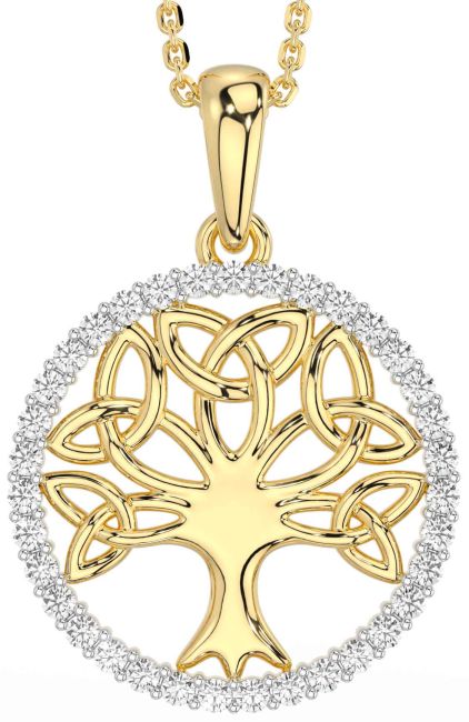 Diamond Gold Celtic Tree of Life Trinity Knot Necklace