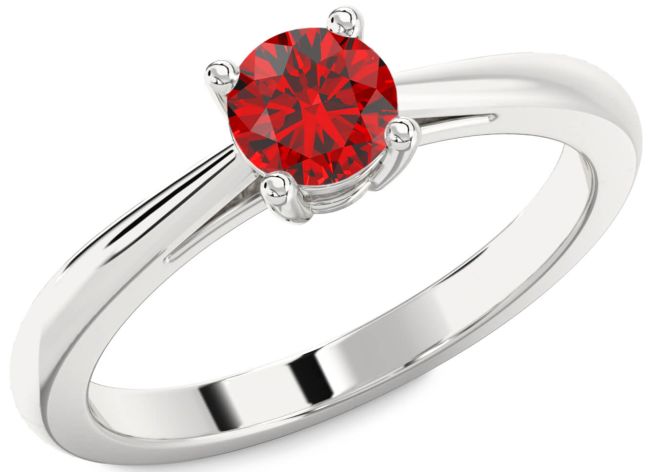 Ruby Silver Round Solitaire Engagement Ring