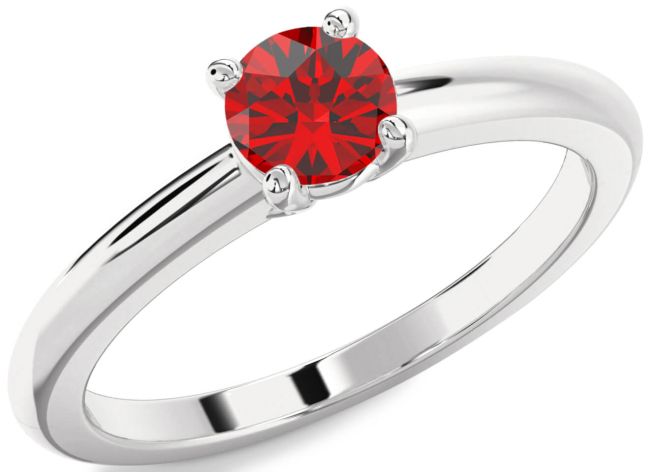 Ruby Silver Round Solitaire Engagement Ring