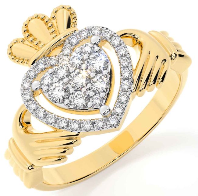 Diamond Gold Silver Claddagh Ring