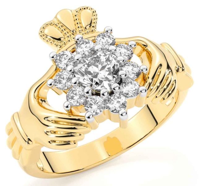 Diamond Gold Silver Claddagh Ring