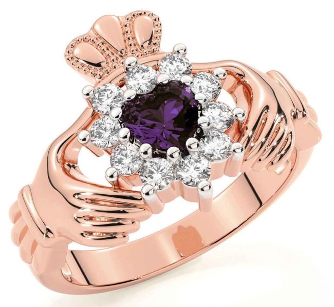 Diamond Alexandrite Rose Gold Claddagh Ring