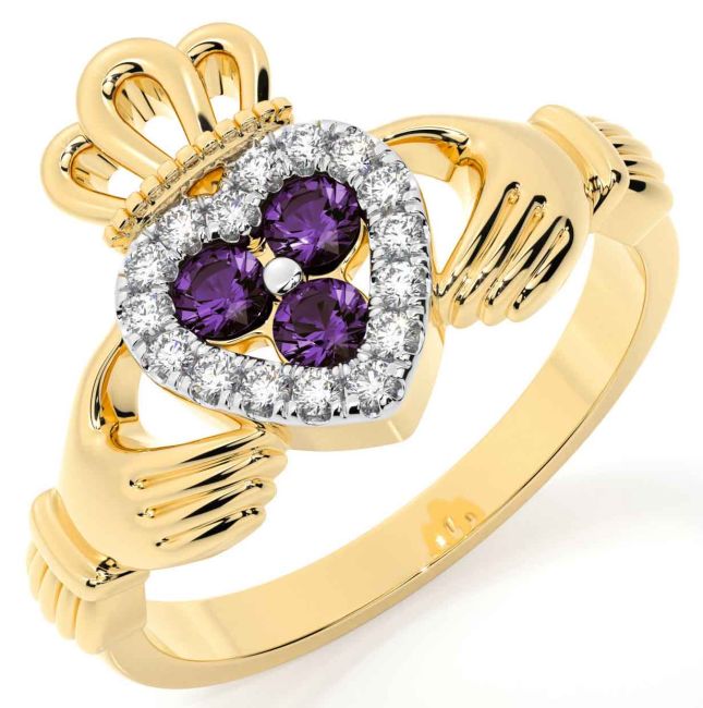 Diamond Alexandrite Gold Silver Claddagh Ring