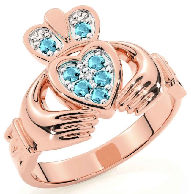 Diamond Rose Gold Silver Claddagh Ring