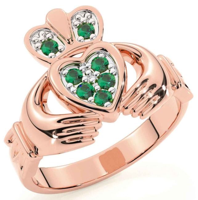 Diamond Rose Gold Silver Claddagh Ring