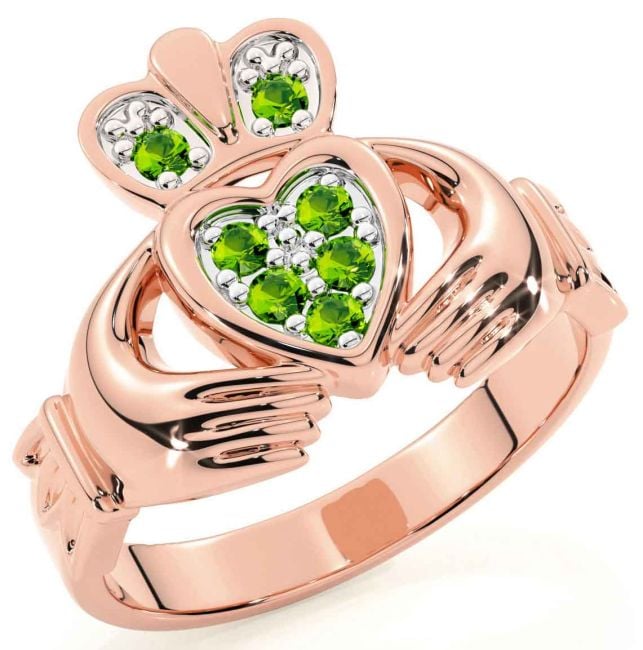 Diamond Rose Gold Silver Claddagh Ring