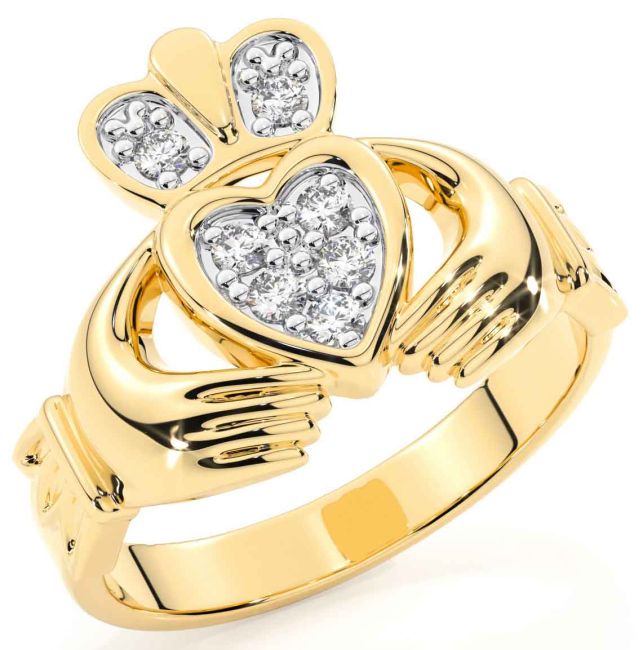 Diamond Gold Silver Claddagh Ring