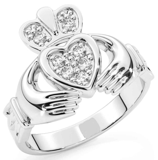 Diamond Silver Claddagh Ring