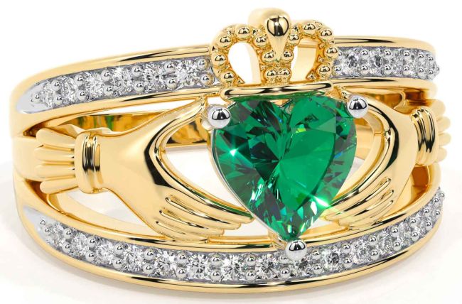 Diamond Emerald Gold Claddagh Ring