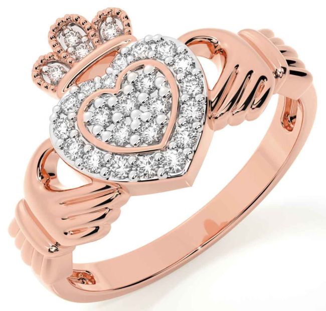 Diamond Rose Gold Silver Claddagh Ring