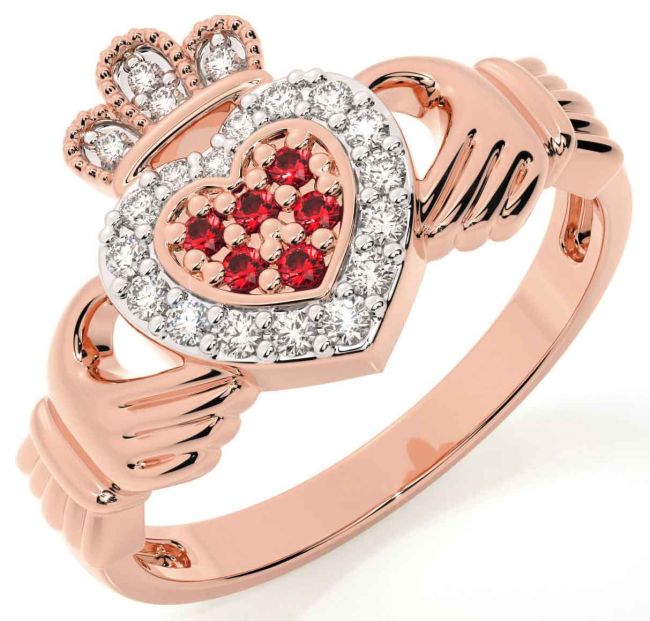 Ruby Rose Gold Silver Claddagh Ring