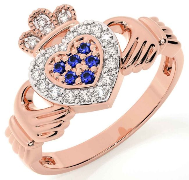 Sapphire Rose Gold Silver Claddagh Ring