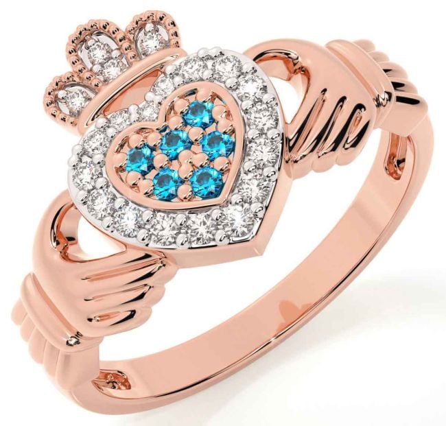 Topaz Rose Gold Silver Claddagh Ring