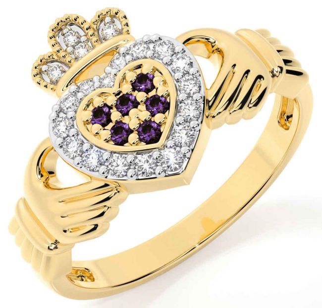 Alexandrite Gold Silver Claddagh Ring