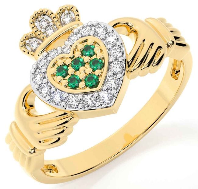 Emerald Gold Silver Claddagh Ring