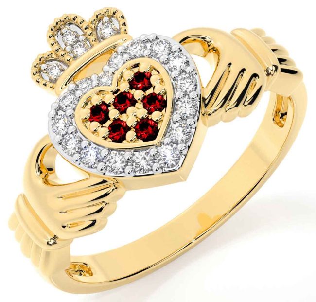 Garnet Gold Silver Claddagh Ring