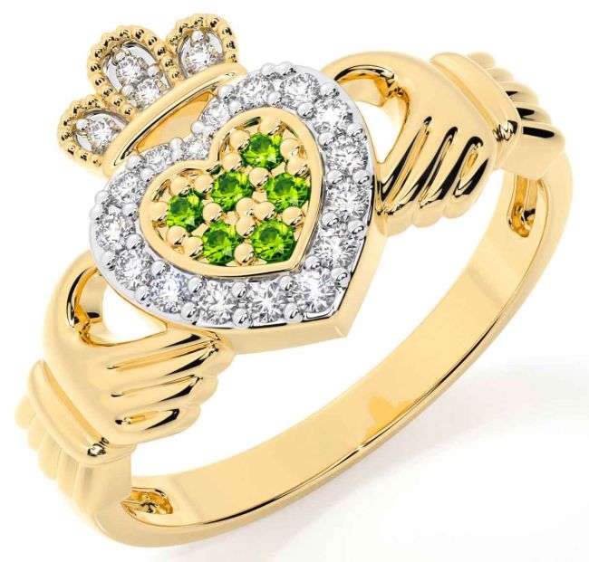 Peridot Gold Silver Claddagh Ring