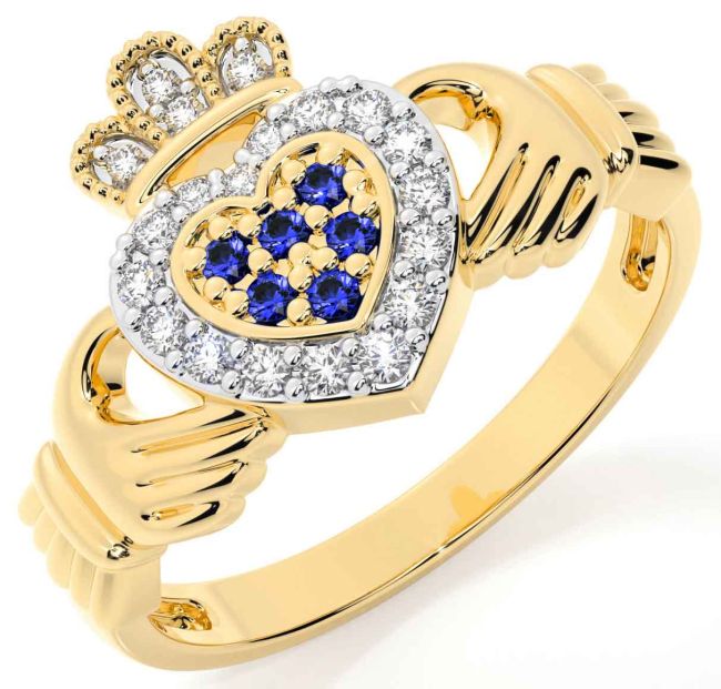 Sapphire Gold Silver Claddagh Ring