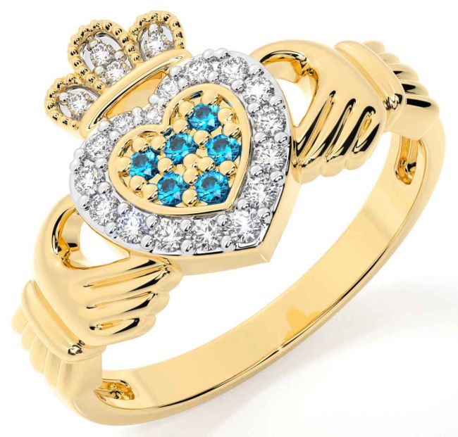 Topaz Gold Silver Claddagh Ring