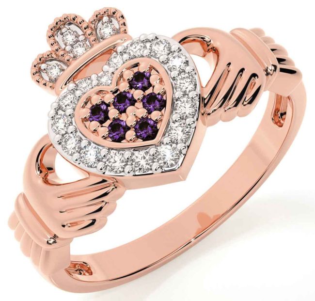 Alexandrite Rose Gold Claddagh Ring