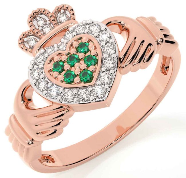 Smaragd Roos Goud Claddagh Ring