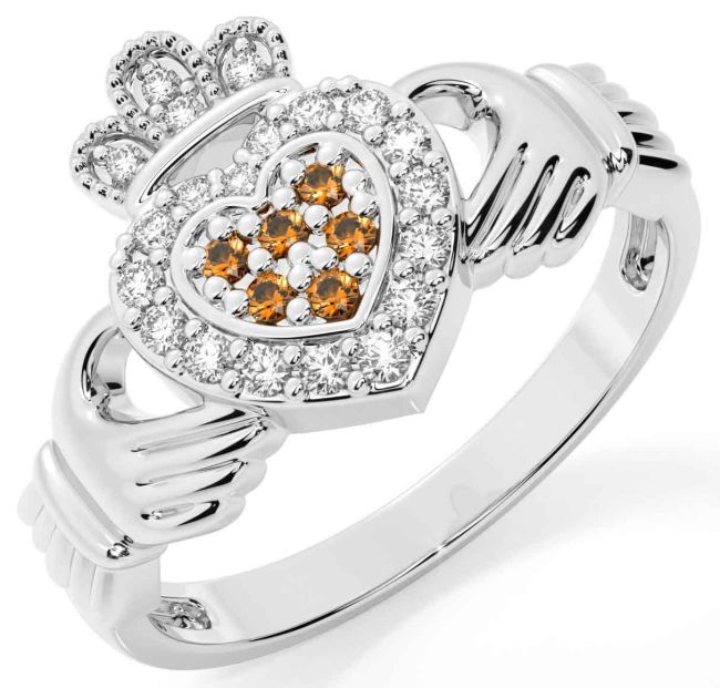 Citrine Silver Claddagh Ring