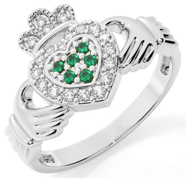 Emerald Silver Claddagh Ring