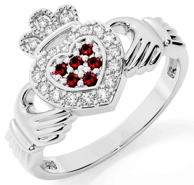 Garnet Silver Claddagh Ring