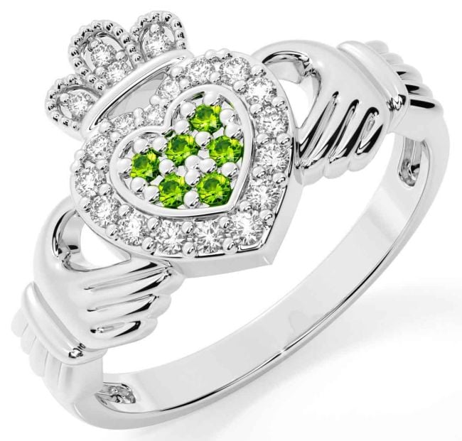 Peridot Silver Claddagh Ring