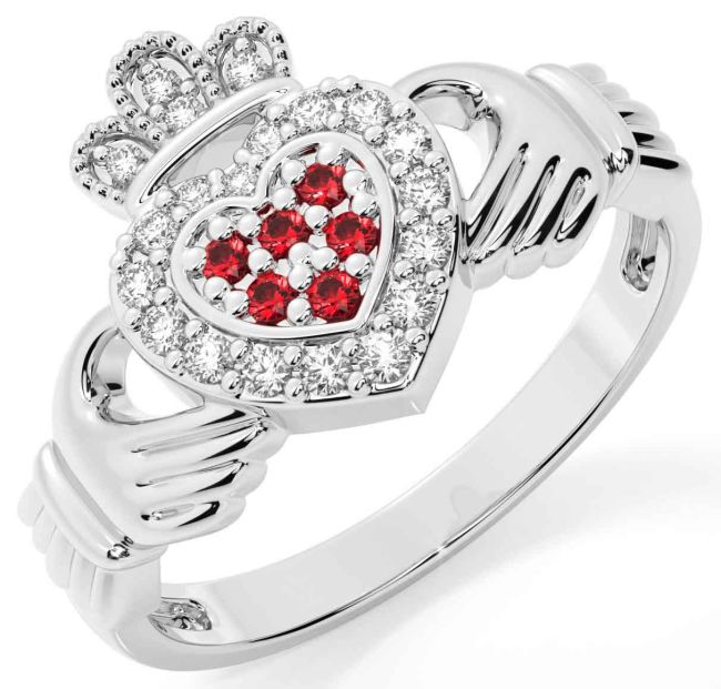 Ruby Silver Claddagh Ring