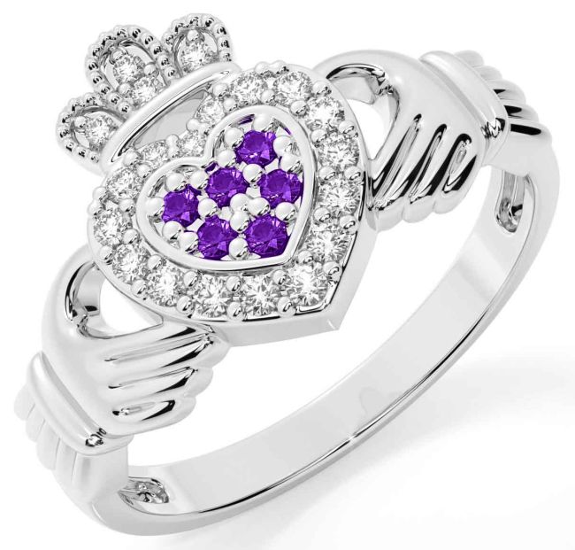 Amethyst White Gold Claddagh Ring