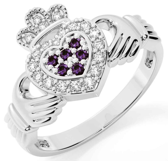 Alexandrite White Gold Claddagh Ring