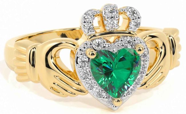 Diamond Emerald Gold Silver Claddagh Ring