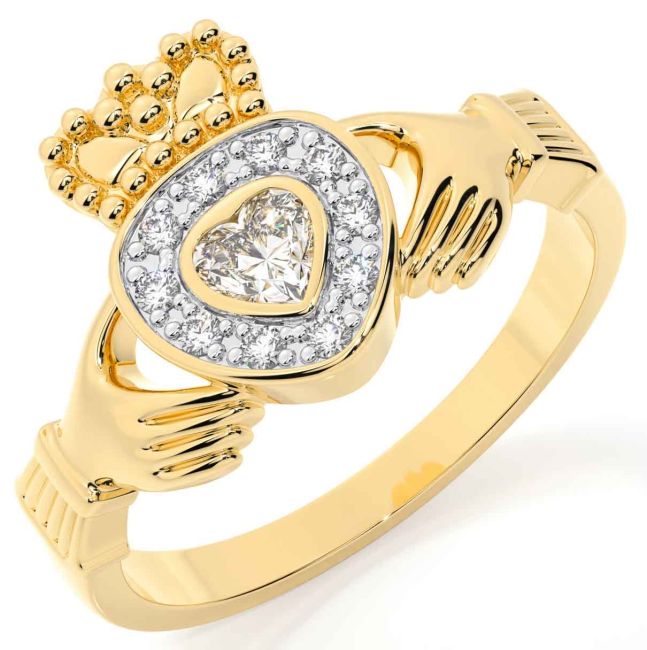 Diamond Gold Silver Claddagh Ring