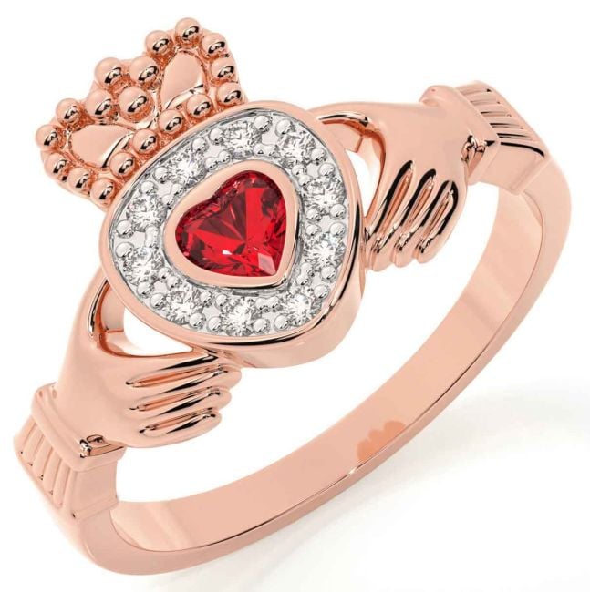 Diamond Topaz Rose Gold Claddagh Ring