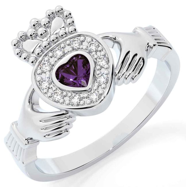 Diamond Alexandrite Silver Claddagh Ring