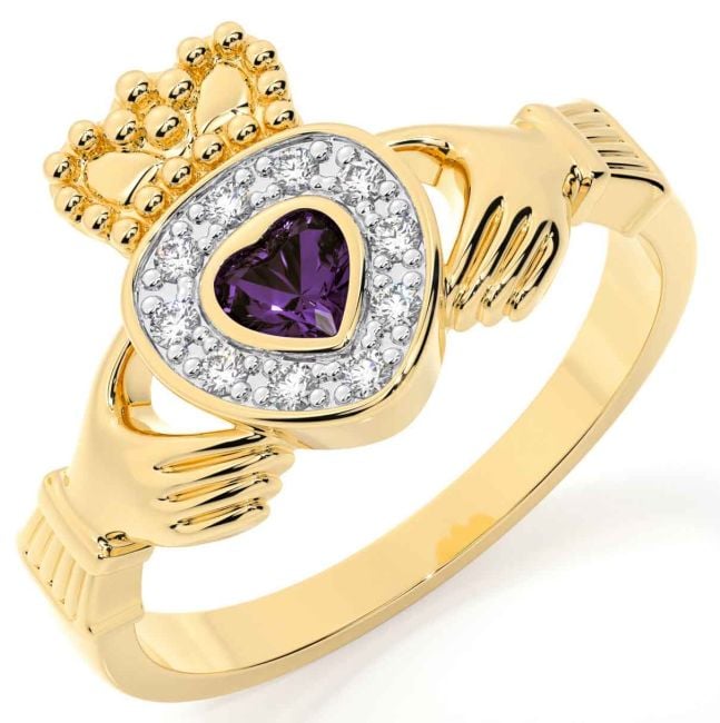 Diamond Alexandrite Gold Claddagh Ring