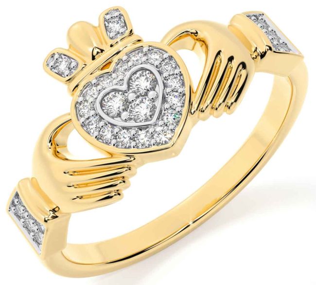 Diamond Gold Silver Claddagh Ring