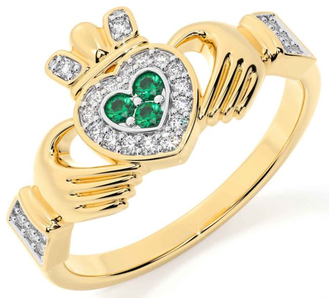 Diamond Emerald Gold Silver Claddagh Ring