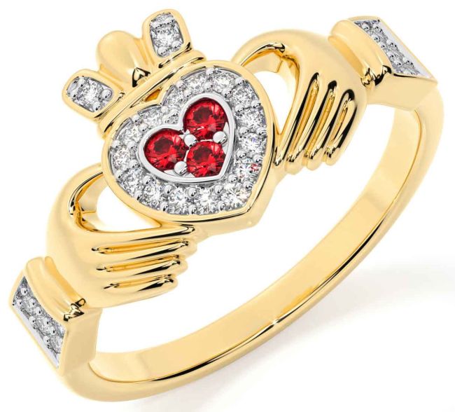 Diamond Ruby Gold Silver Claddagh Ring