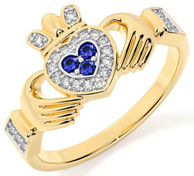 Diamond Sapphire Gold Silver Claddagh Ring