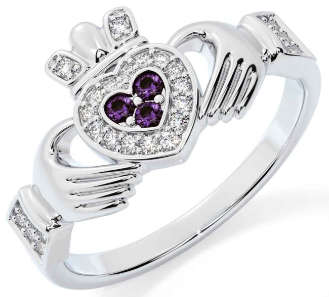 Diamond Alexandrite Silver Claddagh Ring