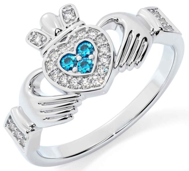 Diamond Topaz Silver Claddagh Ring