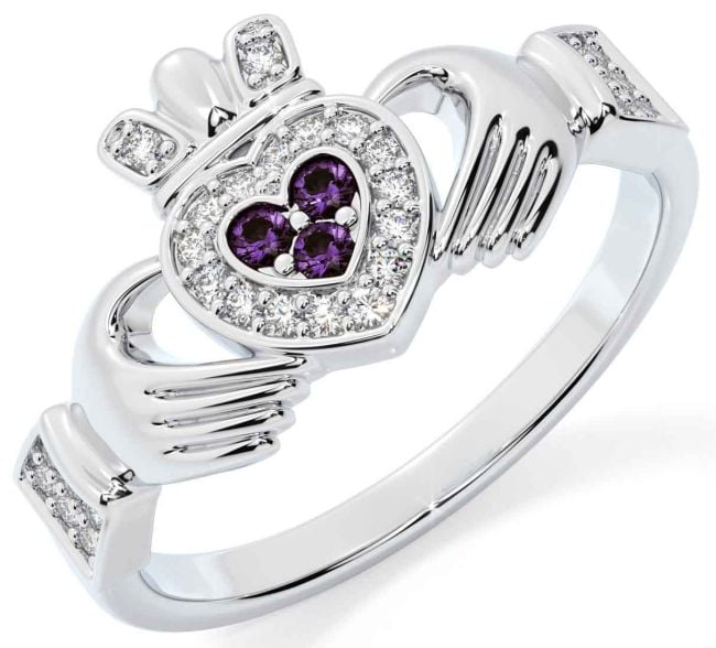 Diamond Alexandrite White Gold Claddagh Ring