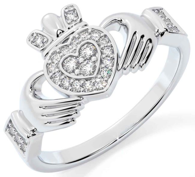 Diamond White Gold Claddagh Ring