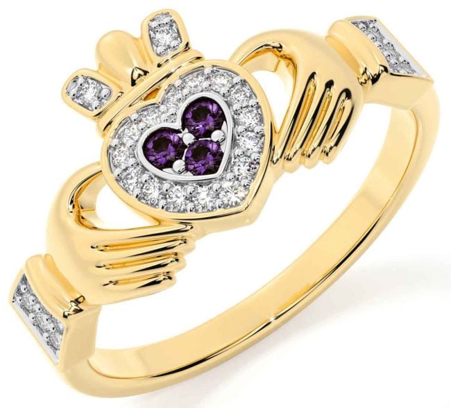 Diamond Alexandrite Gold Claddagh Ring